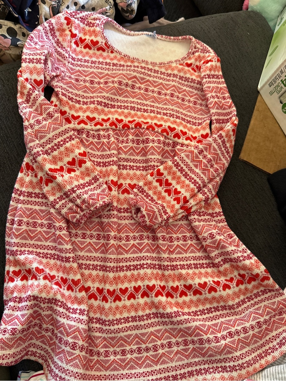 Girls Red & Pink Heart Pattern Knit Dress